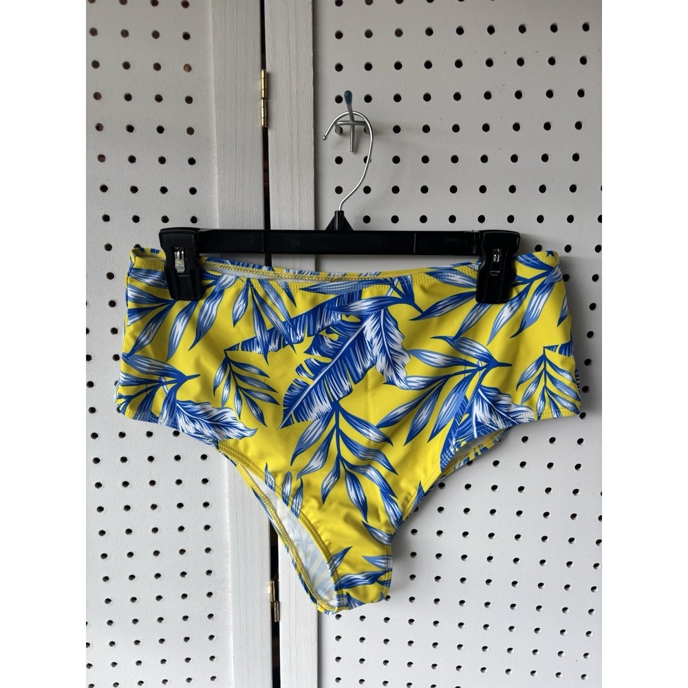 Shein Women's XL Bathing Suit Bottoms Hi Waist Hi Cut Bikini Yellow Blue Floral